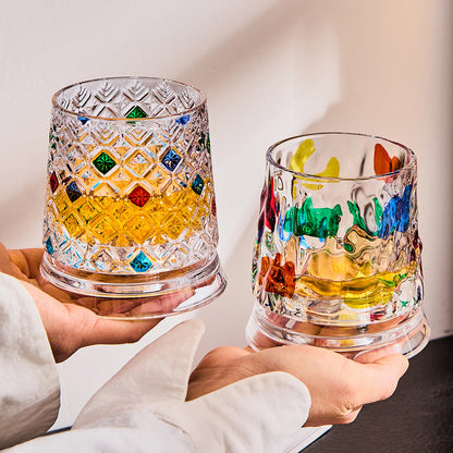 Painted Spinning Whiskey Glass
