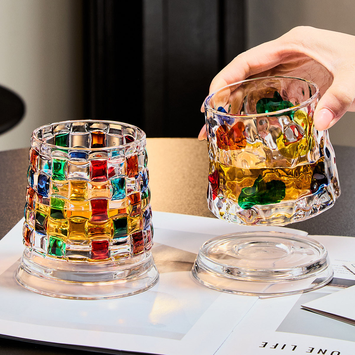Painted Spinning Whiskey Glass