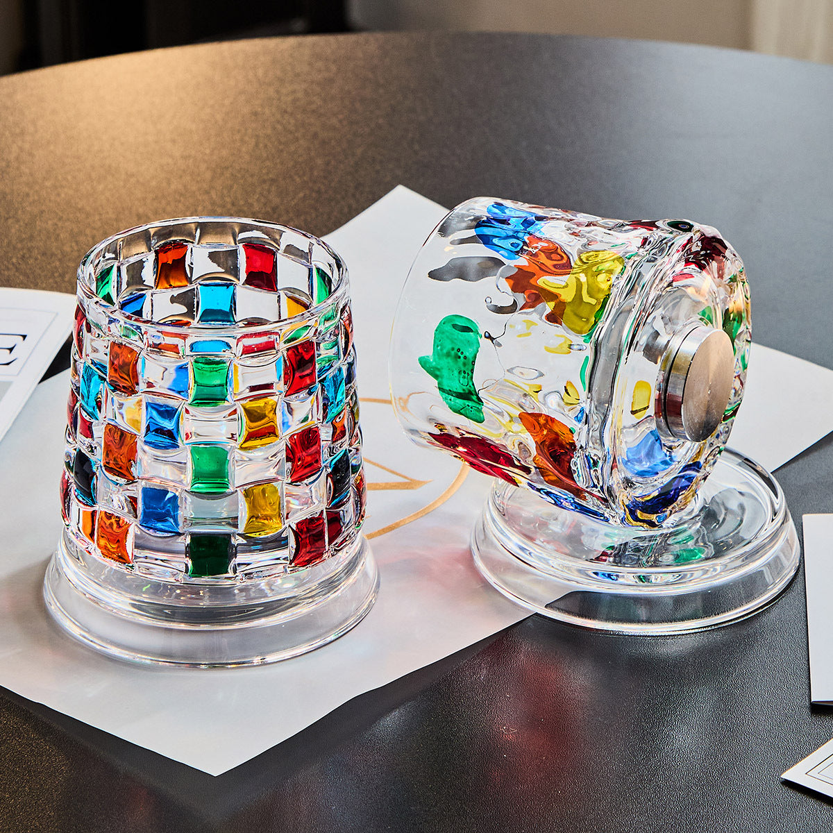 Painted Spinning Whiskey Glass